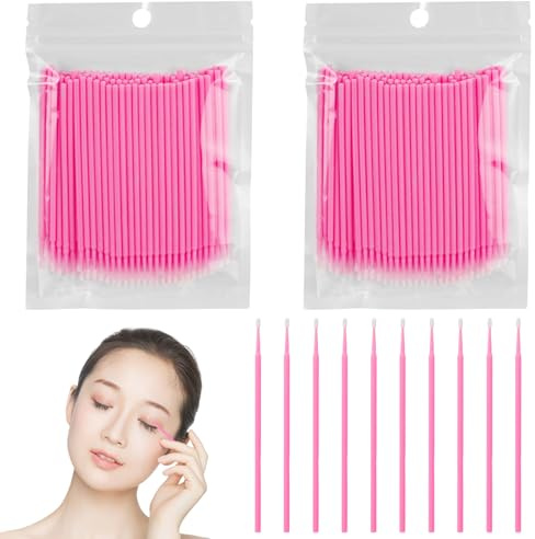 200 Pcs Micro Applicator Brushes, Eyelash Extension Applicators, Eye Extension Micro Make Up Mascara Brushes for Makeup, Eyelash Extensions(Pink)