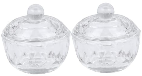 WRITWAA 2pièces Mini Bol Verre Cristal Pour Nail Art Récipient Transparent Avec Couvercle Boîte De Rangement Petite Résistante Et Pratique Pour Salon Et Usage Personnel