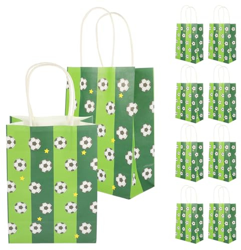 HEALSOPTHY 12 Stück Fußball Geschenkbeutel aus Papier mit Fußballmotiv Kleine Taschen als Verpackungsbeutel für Fußball Party Deko und Süßigkeitentüten