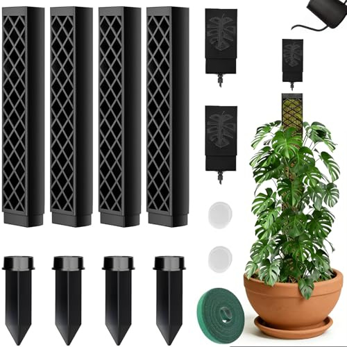 Moosstab für Monstera Rankhilfe Zimmerpflanzen, 4 PCS 25cm Selbstbewässerung moosstab, Monstera Pflanzstab Rankstäbe Plastik, Efeutute Pflanzenhalter mit Pflanzen Gießhilfe für Gartenbepflanzung