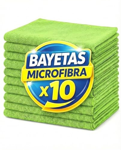 Pongal Bayeta Microfibra Multiusos 30x40cm 260g m2 Alta Absorción Profesional Reutilizable Sin Pelusa Limpieza Hogar Cocina Baño Cristales Coche Oficina Pack 10 Colores Surtidos Duradera (Verde)
