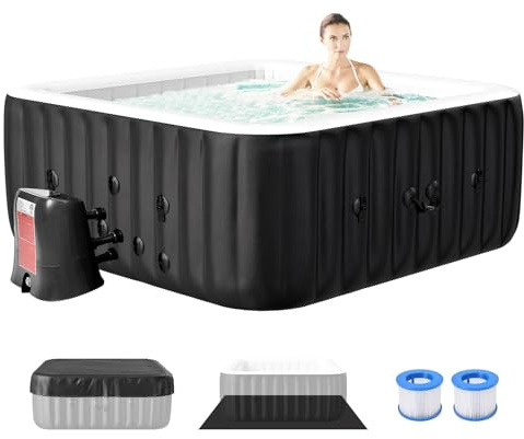 Obqer Hot Tub Aufblasbar für 6 Personen, 2400W In/Outdoor SPA Pool Winterfest Mit 130 LuftdüSen, Frostschutz, 910 Liter, Auslaufsichere, Energiesparend, Auto Aufblasen, Bubble Spa & Wellness Massage