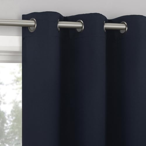 Sun Zero Sheridan 2-Pack Magnetic Closure 100% Total Blackout Grommet Curtain Panel Pair, Navy, 40 W x 84 L (2 Panels)