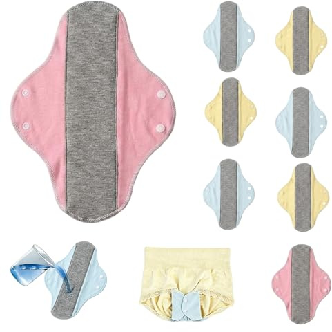 8 PCS Reusable Incontinence Pads for Women, Reusable Sanitary Pads & Panty Liners, Random Color, Soft Multi-Layer Fabric for Postpartum Recovery, Nighttime Use and Daily Feminine Care