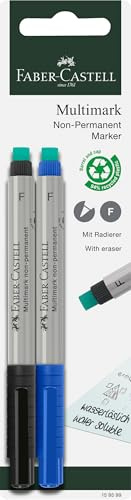 Faber-Castell 159599 - Marker MULTIMARK non-permanent, Stärke: F, 2er Packung, blau und schwarz