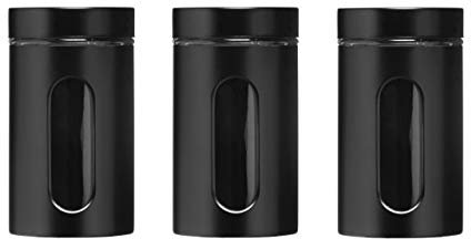 Premier Housewares 1209742 Ensemble de 3 Pots à Provision Émail/Acier/Verre Transparent/Noir 1000 ML