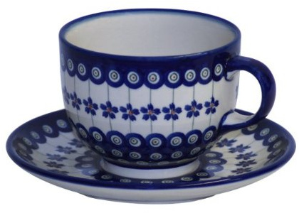 Bunzlauer keramisk mugg med underlägg (mjölkkaffekopp) 0,5 liter dekor 166a