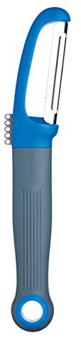 COLOURWORKS CWBRSPEELBLU 2-in-1 Schwenkbarer Kartoffelschäler und Zitronenschaber, Edelstahl, blau