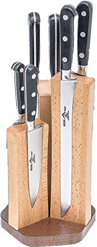 Sonpó Online - Taco Magnético de Madera de Haya, incluye 6 Piezas Serie Forjado Francés. Juego de cocina, con hojas de acero inoxidable mangos de polioximetileno