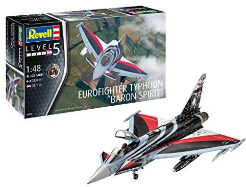Revell Eurofighter Typhoon Baron Spirit, Flugzeugmodellbausatz 1:48, 33 cm originalgetreuer Modellbausatz für Experten, unlackiert, RV03848