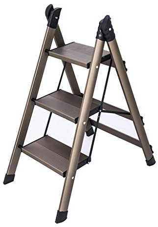 Sgabelli Con Gradini Sgabello con gradino pieghevole a 3 gradini con ampio pedale antiscivolo in alluminio e impugnatura antiscivolo, sgabello con gradino in alluminio portatile leggero, (capacità 3