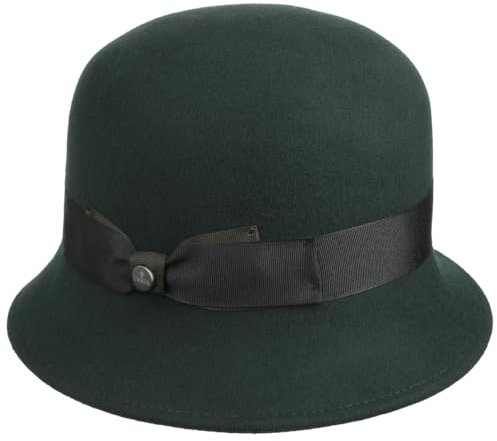 LIERYS Glockenhut Damen Made in Italy Filzhut 100% Wolle Handmade Ripsband Schleife Herbst Winter dunkelgrün S (55-56 cm)