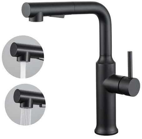 CREA Kitchen Tap with Pull Out Sprayer, Dual Function Sprayer, 360° Swivel Single Handle, Magnetic Docking, Matte Black