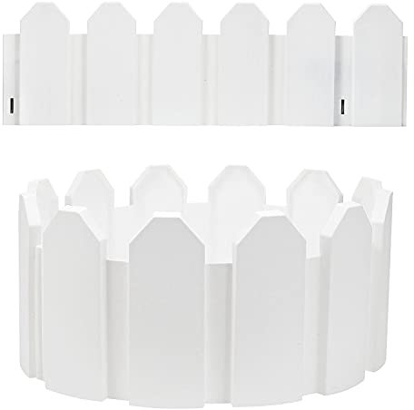 Taylor & Brown 4 Pack White Interlocking Garden Edging Picket Effect Plastic Lawn Plant Border Push In Securing Pegs - Ideal for Borders Flowerbeds Paths and Lawns - Covers a 2.35m long edging