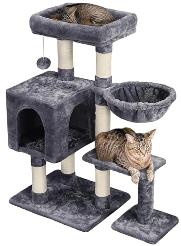Yaheetech Arbre à Chat Hauteur 96cm Arbre à Grimper Griffoir avec Plate-Forme Centre d'activités et Boule en Peluche Gris Foncé