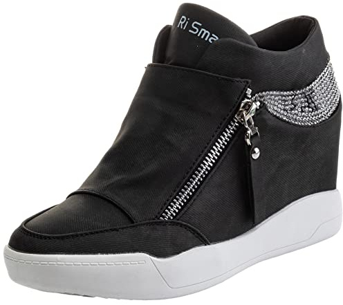 rismart Women's Wedge Platform Bootie Stylish Trainers Shoes SN15018(Denim Black,5 UK)