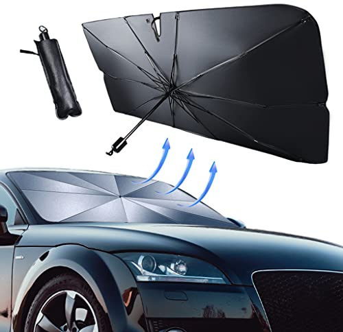 JDWBT Sonnenschutz Auto Frontscheibe Innen, Dehnbar Sonnenblende für Windschutzscheibe und Heckscheibe, Block UV Sonnenschirm für Autos und SUV (L-55x31in)