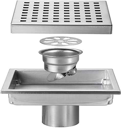 YJYKXP Bodenablauf Quadrat Duschablauf 150x150mm Duschrinne 304 Edelstahl Badezimmer Bodenablauf mit Haarfilter, Deodorant Ablaufrinne für Balkon, Küche, Badezimmer,Brushed