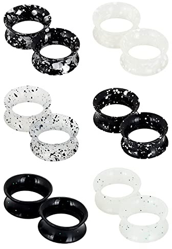Longbeauty 8 Pcs/12 Pcs Set Schwarz Weiß Silikon Ohr Tunnel Set mit Punkten Ohr Piercing Schmuck 6mm-16mm