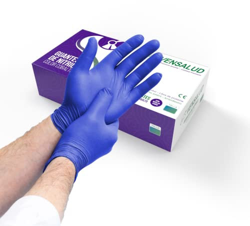 VENSALUD | Guantes de NITRILO Desechables | Sin Polvo | Resistentes | Para Laboratorios, Sanitarios, Cocina, Estudios de tatuaje, Veterinaria, Limpieza | Sin Látex | 100 uds. | Azul Cobalto | Talla M