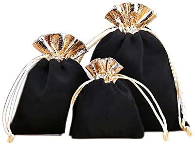 6 Stück Samtbeutel Schmuckbeutel,Kleine Stoff Beutel mit Kordelzug,Samt Säckchen Geschenkbeutel Stoffsäckchen zum Befüllen für Schmuck Hochzeit Weihnachten Geburtstag Party Geschenk,7x9cm Gold Schwarz