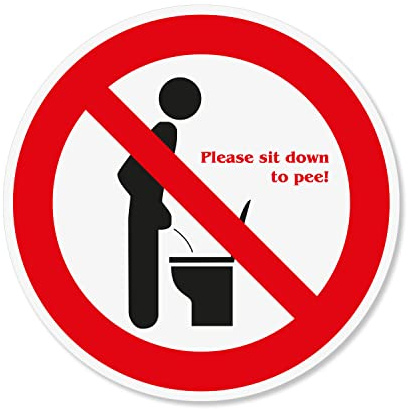 younikat Aufkleber Please sit down to pee Ø 10 cm - Klodeckel - hin671 | Format 100 mm Rund Piktogramm, vor dem Verblassen geschützt und vergilbungsfrei, Haftend auf allen glatten Oberflächen