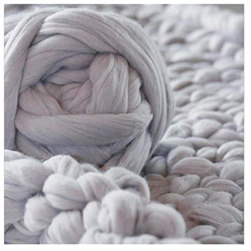 Strickwolle, 250 g, superweiche Garne, DIY, sperrige Arme, Roving-Strickdecke, grobes Handstricken, Spinnen, Häkeln, Nähgarn, Strickgarne (Farbe: Hellgrau)