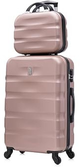 CELIMS - Set Valigie | Valigia Media 20 kg Rigida Oro Rosa + Beauty Case da Viaggio 35cm | Valigia da Stiva 65cm | Trolley Medio 65cm con 4 Ruote | Valigie con Beauty Case