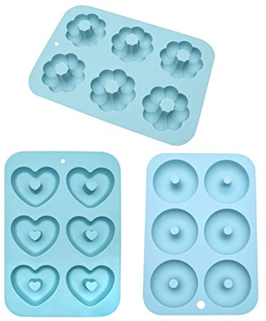 LUNCHS Paquete De 3 Molde Para Rosquillas De Silicona Para Hornear,Reutilizable Molde Donuts Antiadherentes De 3 Formas,Para Pastel,Galleta,Muffins (Color : C)
