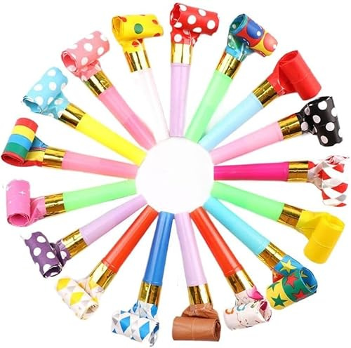 20Pcs Random Colorful Horn Whistles Party Whistles Children Noise Maker Whistles Active Atmosphere Whistles For Wedding Birthday, Party Supplies