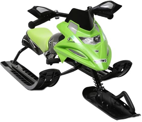 MUWO Snowglider Lenkschlitten mit Zugseilautomatik und Handbremse für Kinder und Jugendliche, Ski-Bob zum Pistenfahren, Rennrodeln (grün)