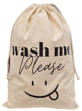 1 Wäschebeutel, Wäschesäcke, Wäschesammler 100% Baumwolle (Smiley/Wash me please 60x40 cm)