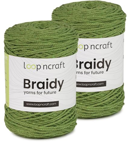 Makramee Garn 2er-Set Olivengrün, Loopncraft, 2 X 2mm - 250m - 250g, Kettengarn, Braidy Garn, Recycling Garn, Black Friday