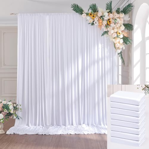 12 x 3 m Blanco Cortina de Fondo de Boda, 8 Paneles de 1,5 m × 3 m Anti - Arrugas Suave Seda poliéster Foto telón de Fondo decoración de cumpleaños, Fiesta Nupcial de Ducha fotografía