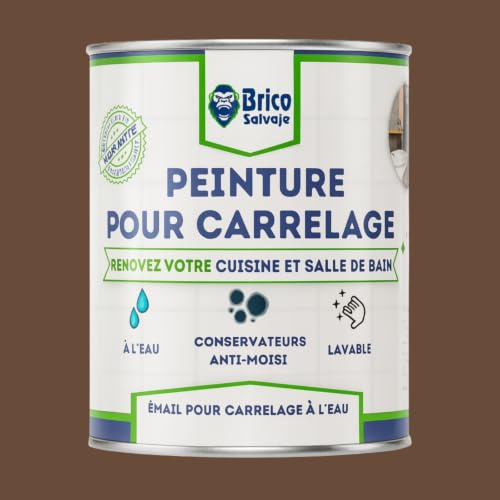 BRICOSALVAJE Vernice per piastrelle cucina e bagno all’acqua SATINATA | Senza primer | Lavabile | Alta durezza (Tabacco, 750 ml)