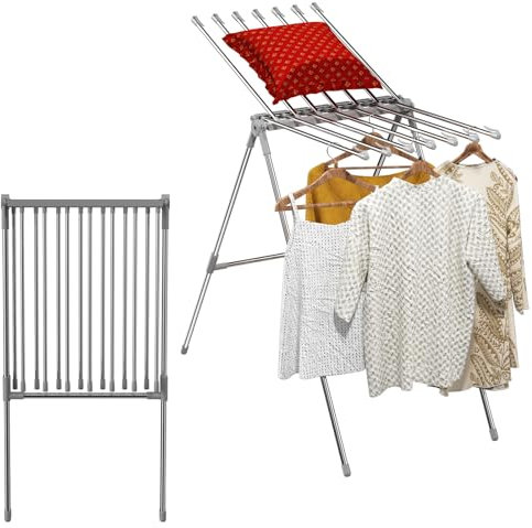 Ceisazira Wäscheständer Platzsparend, Wäschetrockner Ständer, Flügelwäscheständer Klappbar, Edelstahl Standtrockner, Flügelwäschetrockner für Drinnen und Draußen, Metall Trockenständer mit Clip
