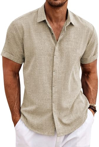 COOFANDY Leinenhemd Herren Kurzarm Hemd Button Down Regular Fit Freizeithemden Sommer Strand Leinen Shirt