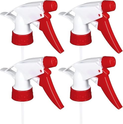 Niltracy 4 Pcs Spray Bottle Nozzles Heavy Duty Spraying Bottle Replacement Part Leak Proof Mist Water Bottle Spray Nozzle for Adjustable Sprayer for Bottles 16Oz 24Oz 32Oz (White & Red)