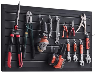 VEVOR Panneau à Lattes Mural Garage, 1225 x 645 mm, Panneau Rangement Outils en PVC avec Conception Modulaire, Porte-outils Muraux pour Affichage, Organisation, Stockage, Atelier, Artisanal, Noir