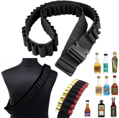 Norhogo 1 Stück Patronengürtel, 27 Loch Schlaggürtel, Nylon 12GA Kugelpatronengürtel, Spirituosen Schlaggurt für Karneval, Party, Weihnachten