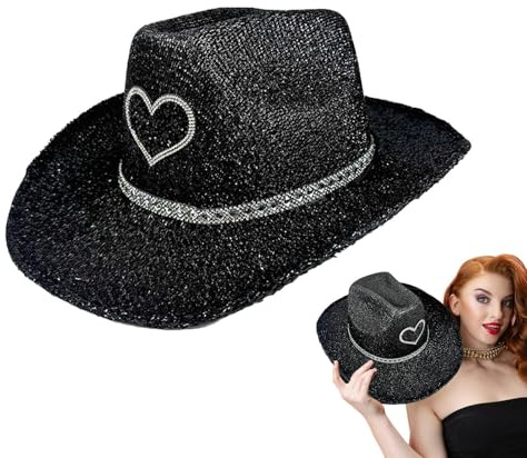 Cowgirl Hüte für Damen, Cowboyhut Glitzer | Breite Scheibe Brim Cowboy Glitzerhut, Kostümzubehör, Kopfbedeckung für Partys, Requisiten für Männer