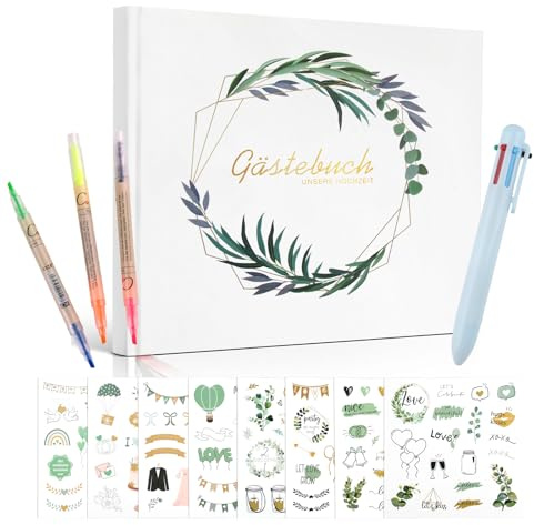 Xmart Gästebuch Hochzeit Hochzeitsgästebuch mit Sticker Hochzeit Stift Hochzeitsbuch Stammbuch Hochzeit 100 Seiten Hochzeitsalbum Gästebücher für Hochzeit Geburtstag Babyparty Ferienwohnung Taufe