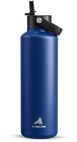 POWCAN 24 oz Water Bottle Insulated: BPA-Free, Leakproof Lid with Straw, Lightweight, Flex Cap, Stainless Steel Water Bottle for Office, Men, Gym, Commute, Worker, Walking, Cycling (Indigo Blue)
