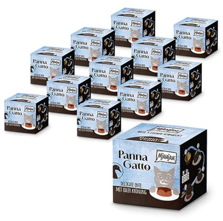 MjAMjAM - Premium Nassfutter für Katzen - Panna Gatto - delikate Ente mit edler Krönung, 12er Pack (2x80g), getreidefrei