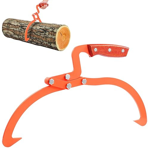 20 Inch Logging Tongs Logging Skidding Tongs with Non Slip Grip 2 Claw Stainless Steel Hand Log Grapple, Handling, Log Tongs Grapple Lifting, Dragging Carrying Logging Tool Equipment Orange