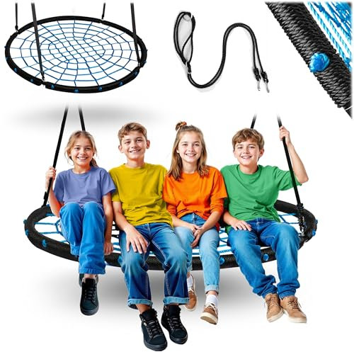 Neo-Sport Columpio Nido Exterior 120 cm – Columpio Colgante con Estructura – Carga máxima 150 kg – Resistente al Agua – Redondo – Negro Azul
