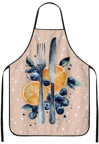 Delantal de frutas en acuarela para cocinar, elegante delantal de cocina de arándanos y naranjas, delantal de arte culinario para barbacoa de verano y entrada, Melocotón, 24x31 Inch