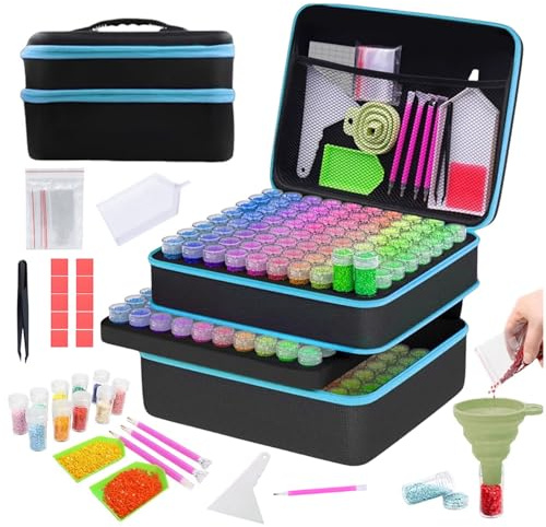 RATSTONE Diamond Painting Aufbewahrung,Diamond Painting Koffer,240 Stück Kleine Flaschen,Mit Schachtel,Trichter,Aufklebern Und Anderem Zubehör,Geeignet Für Diamantmalerei,Lagerung Usw. (Blau)