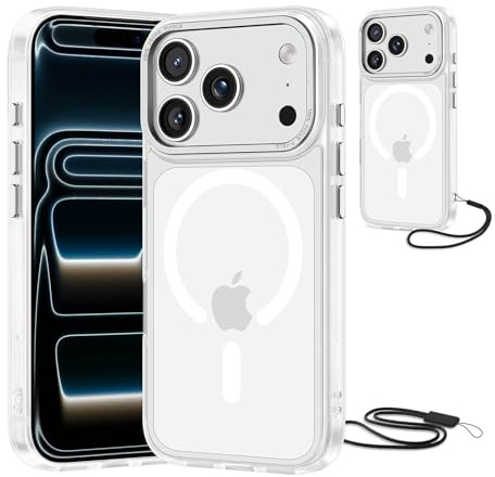 NEW'C Magnétique Coque pour iPhone 17 Pro (6,3 Pouces), Compatible avec MagSafe Antichoc Ultime avec Cordon – Magnétisme Puissant et Protection Militaire -Etui Translucide Mat - Blanc