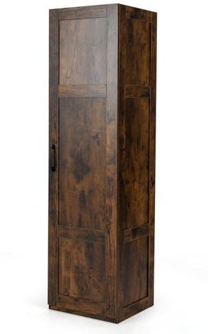 TANGZON Tall Kitchen Cupboard, 4-Tier Tall Storage Cabinet with Door & Anti-tipping Devices, Freestanding Wooden Sideboard Unit for Home Dining Living Room (Rustic Brown)